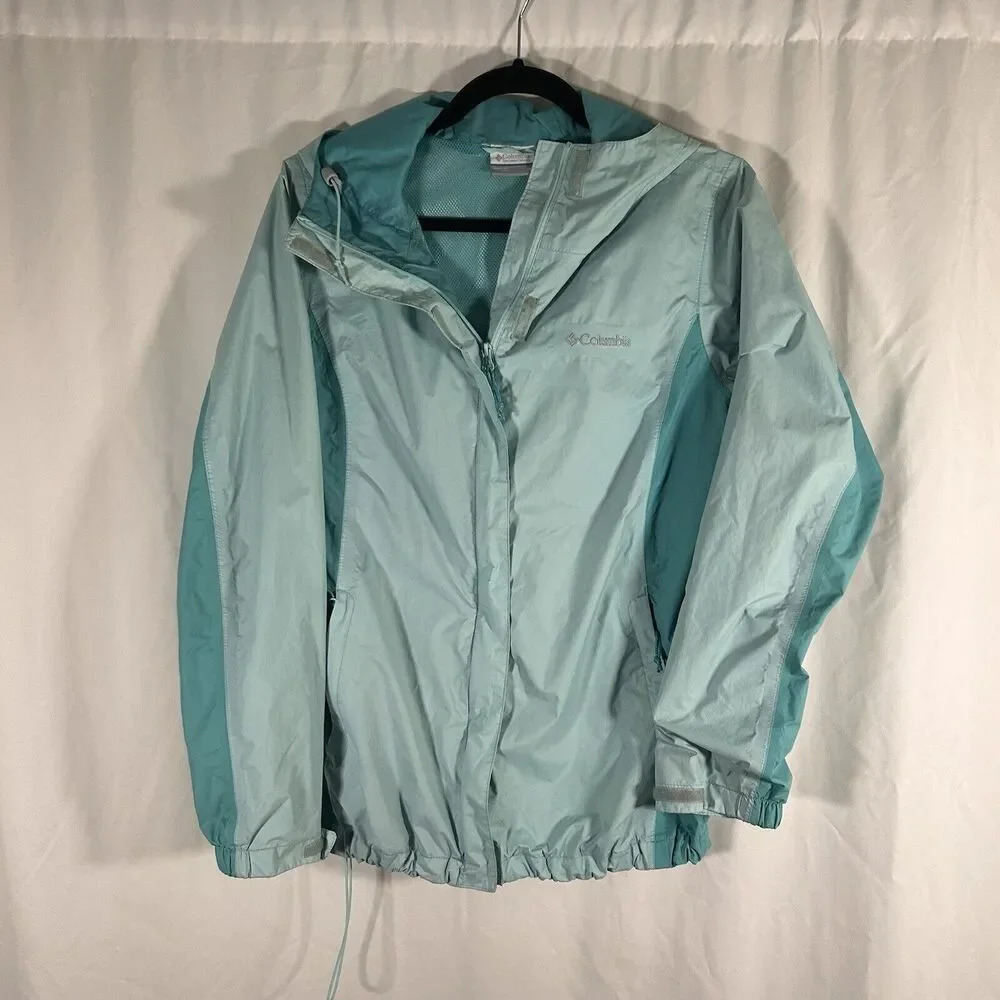 Columbia Jacket Women's Medium Green Blue Full Zip Hooded Hook Loop